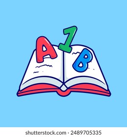 Book School With Alphabet And Number Cartoon Vector Icon Illustration. Education Object Icon Concept Isolated Premium Vector. Flat Cartoon Style