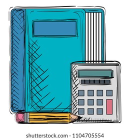 book school with calculator and pencil