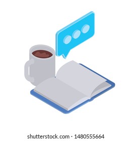 book of school with cup of coffee on white background