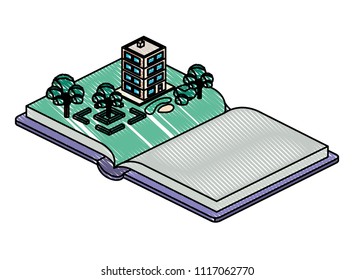 book school with field and building isometric