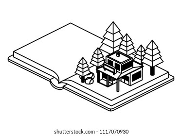 book school with field and building isometric