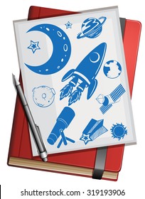 Book and science symbols illustration