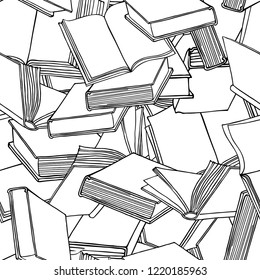 Book seamless pattern. Hand drawn vector illustration. Line style.