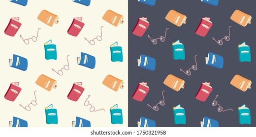 Patrón sin fisuras de libros abiertos de diferentes colores sobre un fondo de color.