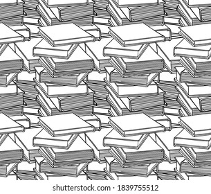 Book seamless pattern. Texture with heap books. Template with hand drawn tomes in hardcover. Education, literature, library. 