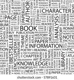 BOOK. Seamless vector pattern with Illustration with different association terms.