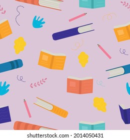 Book seamless vector pattern. Open book 