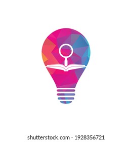Book Search bulb shape concept Logo Template Design Vector. Find book logo design template. Book icon with magnifying glass combination