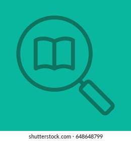 Book search color linear icon. Magnifying glass with book. Thick line outline symbols on color background. Vector illustration