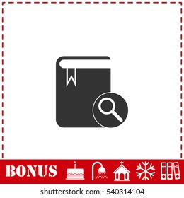 Book search icon flat. Simple vector symbol and bonus icon