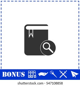 Book search icon flat. Simple vector symbol and bonus icon