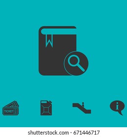 Book search icon flat. Simple vector symbol and bonus icon