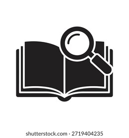 Book search library solid black vector icon isolated white background literature reading dictionary study symbol graphic design illustration