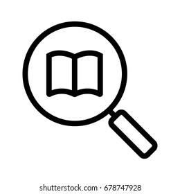 Book search linear icon. Thick line illustration. Magnifying glass with book. Contour symbol. Vector isolated outline drawing