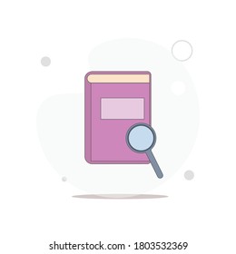 Book search with magnifying glass vector flat illustration on white