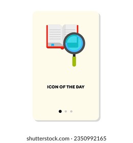 Book searching flat vector icon. Book and magnifying glass isolated. Education concept. Vector illustration symbol elements for web design and apps