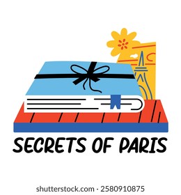 Book with secrets of paris text, flat sticker 
