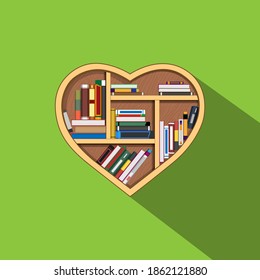 Book self illustration flat vector. Knowledge education concept, Vector illustration of home office with bookcase