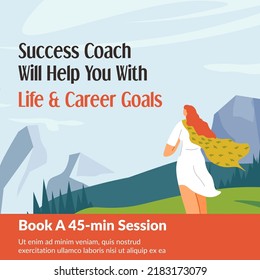 Book session with success coach and get life and career goals set. Psychology and treatment, changing mindset and transforming ideas. Promotional banner, advertisement poster. Vector in flat style