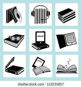 book set, and audio books, icon set