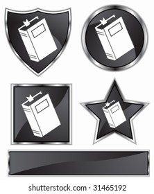Juego de libros: Botones de satén negro y cromo en forma estrella, escudo, círculo y cuadrado.
