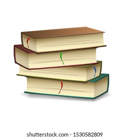 Book set with bookmarks and shadow on isolated background, book template, vector illustration