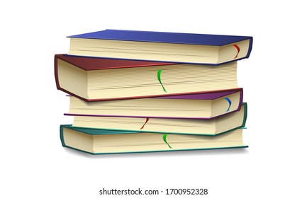 Book set with bookmarks and shadow on isolated background, book template, vector illustration
