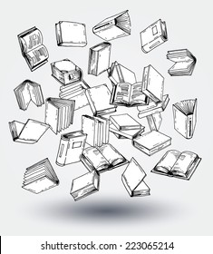  Book set doodle, illustration vector.