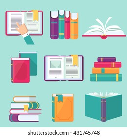 Book set in flat style, vector illustration