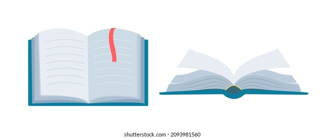 Book set. Front and side views. Vector illustration in flat style