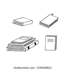 conjunto de libros dibujado a mano al estilo doodle. 