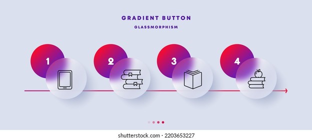 Icono de juego de libros. Ebook, bookmark, note, check box, mark, tick, pick, website, online, internet, literatura. Concepto tecnológico. Estilo de glasmorfismo. Icono de línea de vector para negocios y publicidad
