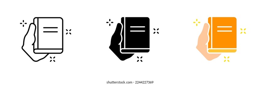 Book set icon. Reading list, audiobook, textbook, learning, knowledge, lore, writer, open book, bookmark, ebook. Education concept. Vector icon in line, black and colorful style on white background