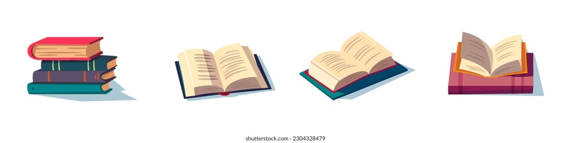 Book set icon. Stack of books in flat style. Open and closed textbook, education and school symbol. Vector isolated illustration