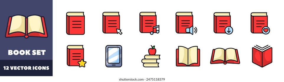 Book set icons. Reading icons. Flat style. Vector icons.