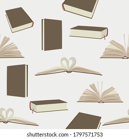 Book set in various shapes. Knowledge symbol. Book seamless vector pattern.