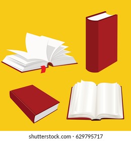 Book set. Book vector on yellow background