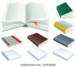 Book set. Vector of open and close books on white background 