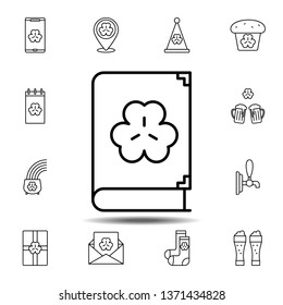 Book, shamrock icon. Simple thin line, outline vector element of Saint Patricks Day icons set for UI and UX, website or mobile application