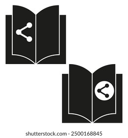Book with share icon. Vector design. Black and white. Digital reading concept.