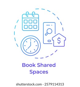 Book shared spaces blue gradient concept icon. Scheduling software, time management. Round shape line illustration. Abstract idea. Graphic design. Easy to use in infographic, presentation