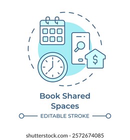 Book shared spaces soft blue concept icon. Scheduling software, time management. Round shape line illustration. Abstract idea. Graphic design. Easy to use in infographic, presentation