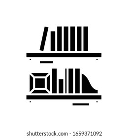 Book shelf black icon, concept illustration, vector flat symbol, glyph sign.