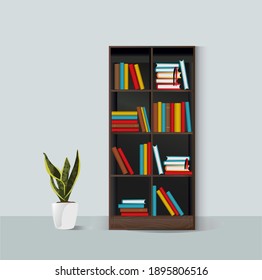 Book Shelf with Books in Library