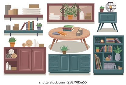 book shelf collection bookcase table room interior decor
