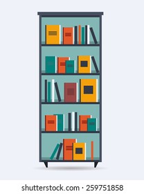 Book shelf with different books. Flat style vector illustration.