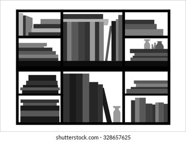 Book shelf with different books. Flat style vector illustration.