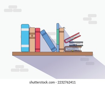 book shelf flat design vector, logo icon with wall background
