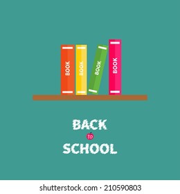 Book shelf with four books blue background. Back to school. Flat design style. Vector illustration