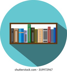 Book shelf icon flat style. Information and bookstore, school education,  textbook and library, vector graphic illustration
